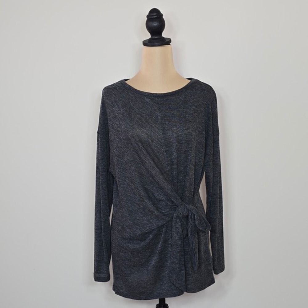 Express‎ Women Charcoal Gray Heathered Long Sleeve Twist Front Tie Tunic Top M